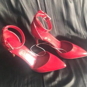 Calvin Klein | red patent ankle strap pointy heels small size 5 .5